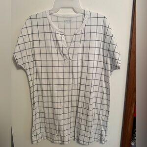 Lands’ End Windowpane Print Short Sleeve Top | Size L